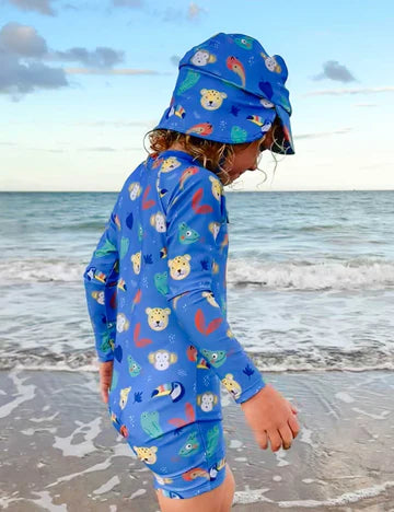 Printed L/S Sunsuit - Jungle Faces