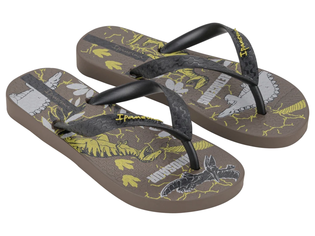 Dino Flip Flops (Brown/Black/Green)