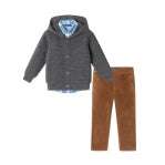 3pc Hooded Cardigan & Cord Set-Dark Grey