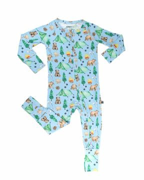 Hunter Poppy convertible romper in sage by Lev Baby, shown flat lay with zipper detail visible