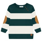 White and forest green striped sweater by Milon, refined and elevated design