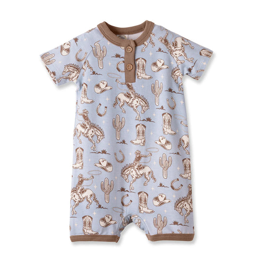 Wild Wrangler-Blue Shorty Henley Romper-Tesa Babe