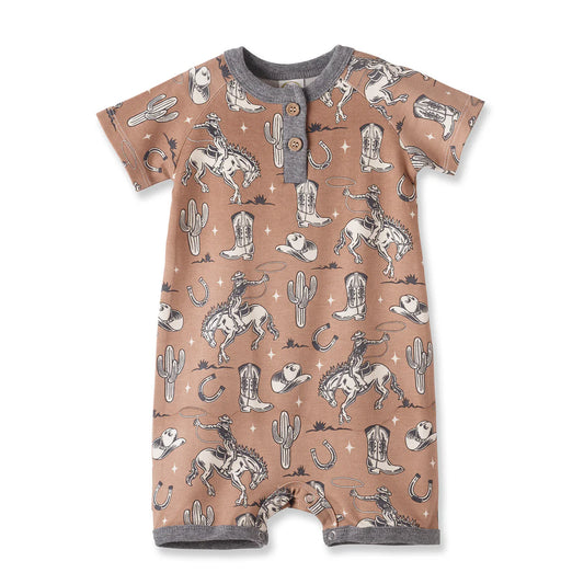 Wild Wrangler-Brown Shorty Henley Romper-Tesa Babe