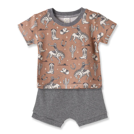 Wild Wrangler/Brown Bamboo Cotton SS Tee & Shorts-Tesa Babe