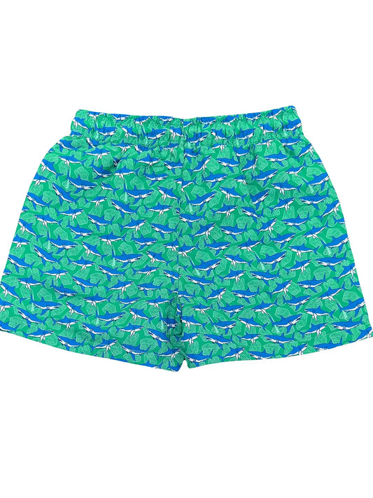 Saint Simons Swim Trunk-Green Sharks
