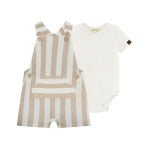 Milon striped overall shorts set in off-white, two-piece design showcasing refined tailoring