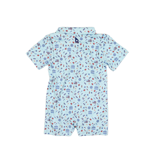 Stars & Stripes Polo SS Romper-Blue Quail