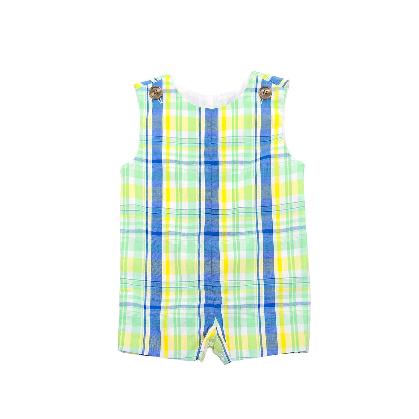 Rivers Jon Jon in Golf Plaid by Saltwater Boys with dual chest buttons and snap closures