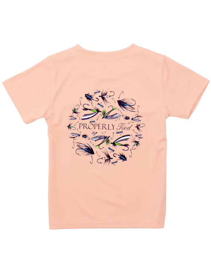 Melon short-sleeve performance tee with hand-drawn graphic and duck logo by Properly Tied