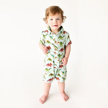 Load image into Gallery viewer, Posh Peanut Short Sleeved Collared Henley Romper - Buddy Print
