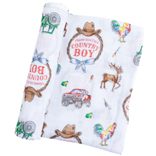 Load image into Gallery viewer, Little Hometown - Country Boy Muslin Swaddle Receiving Blanket