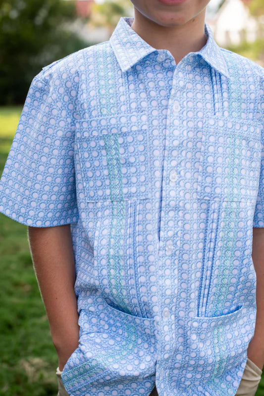 Guayabera-Blue Cane Lattice SS Shirt-Blue Quail