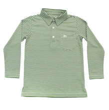 Load image into Gallery viewer, Saltwater Boys Company - Boys Inshore Performance Polo LS - Green Stripe