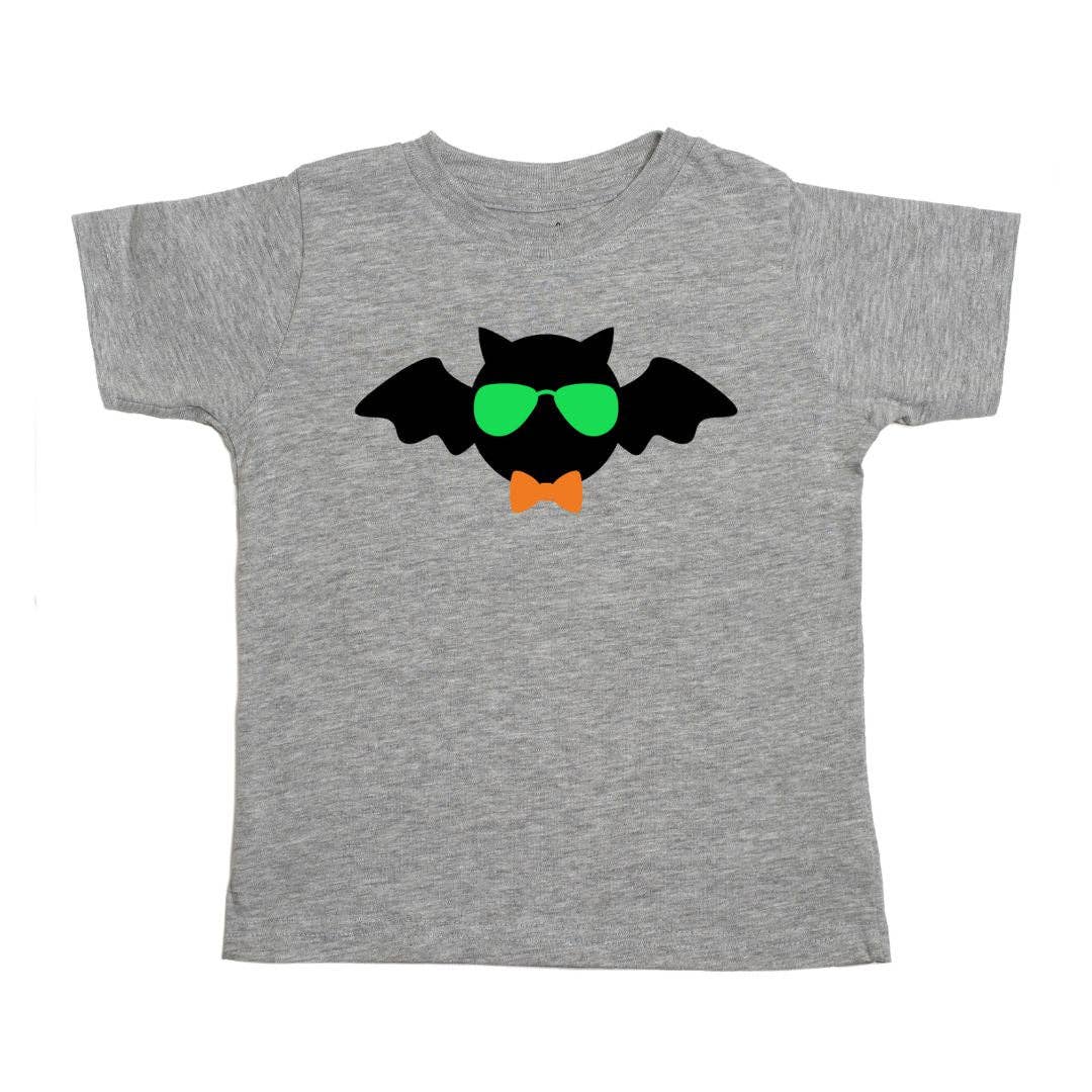 Cool Bat Halloween T-Shirt in heather gray with black, orange, and green graphic by Sweet Wink