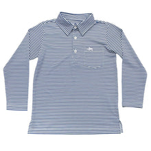 Load image into Gallery viewer, Saltwater Boys Company - Boys Inshore Performance Polo LS - Navy Stripe