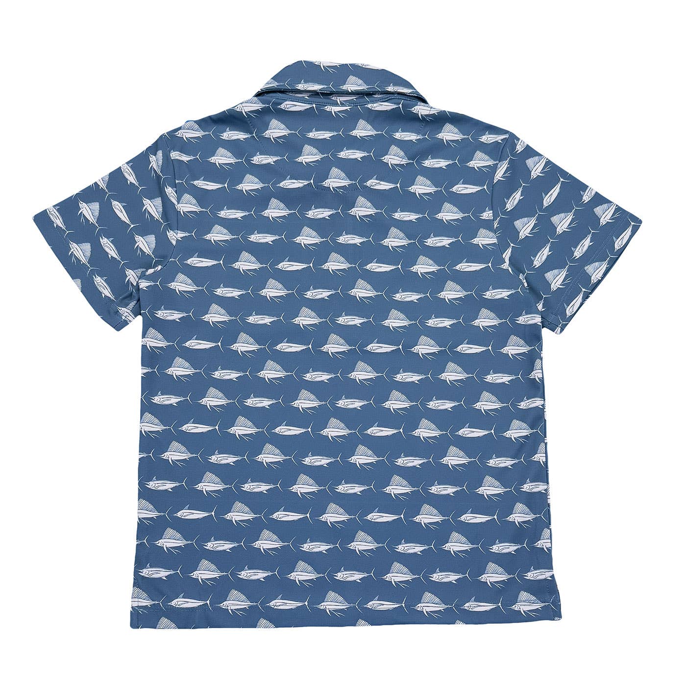 Inshore Boys Performance SS Polo Blue/White Fish