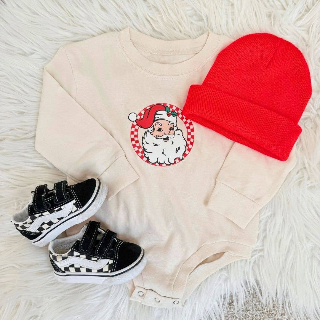 Retro Santa Christmas Long Sleeve Romper