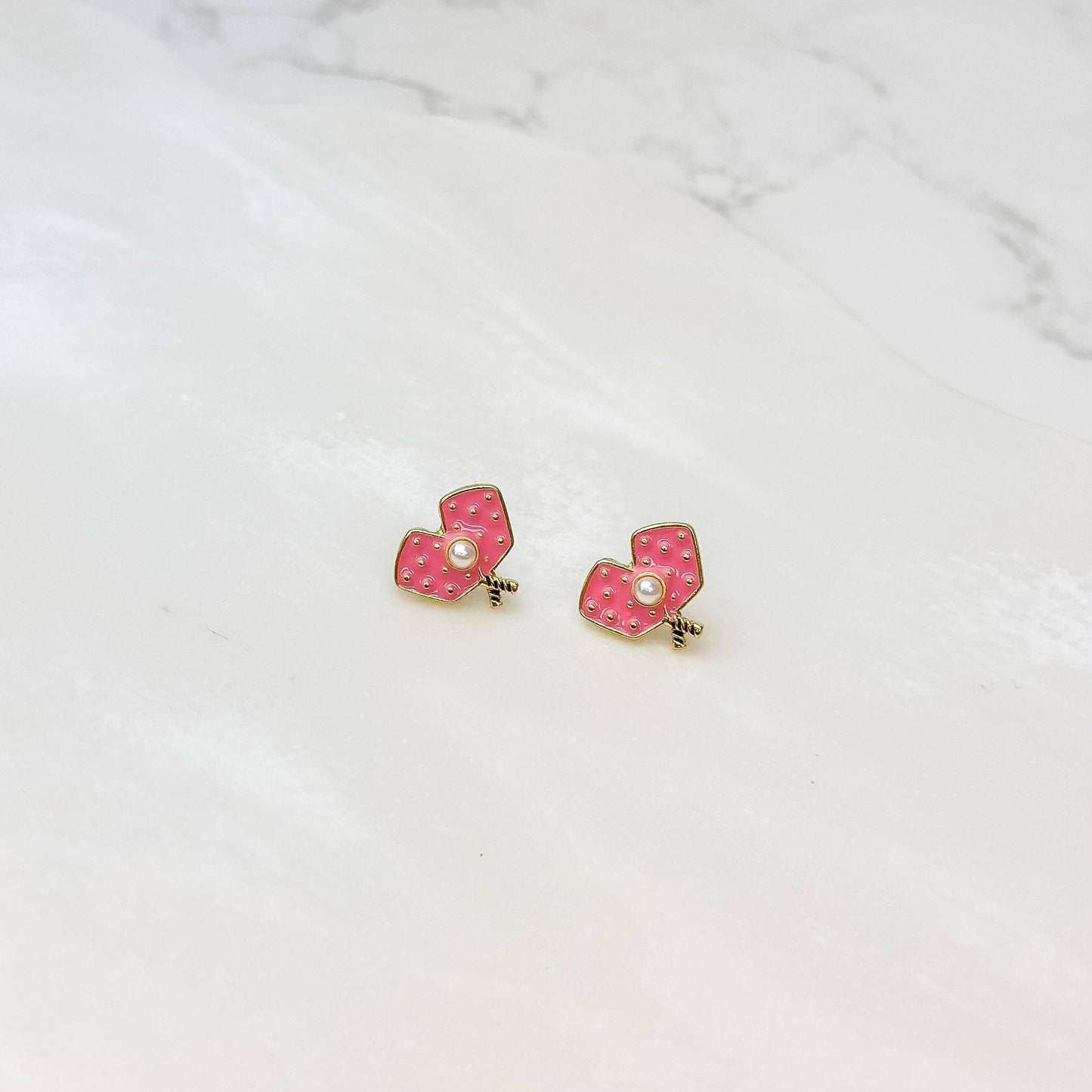 Gold Dipped Hot Pink Pickleball Stud Earrings