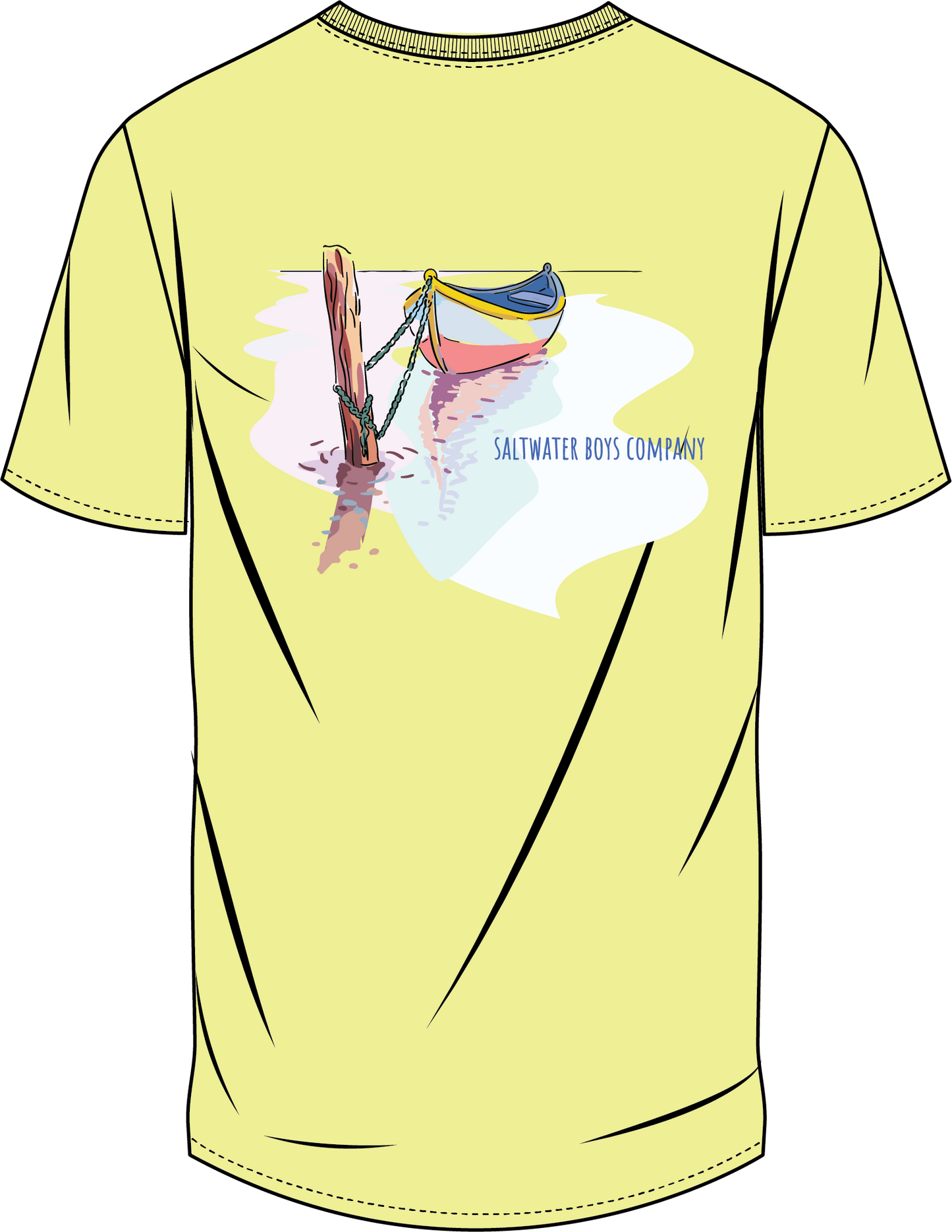 Big Canoe short sleeve graphic pocket tee in yellow by Saltwater Boys, 100% cotton