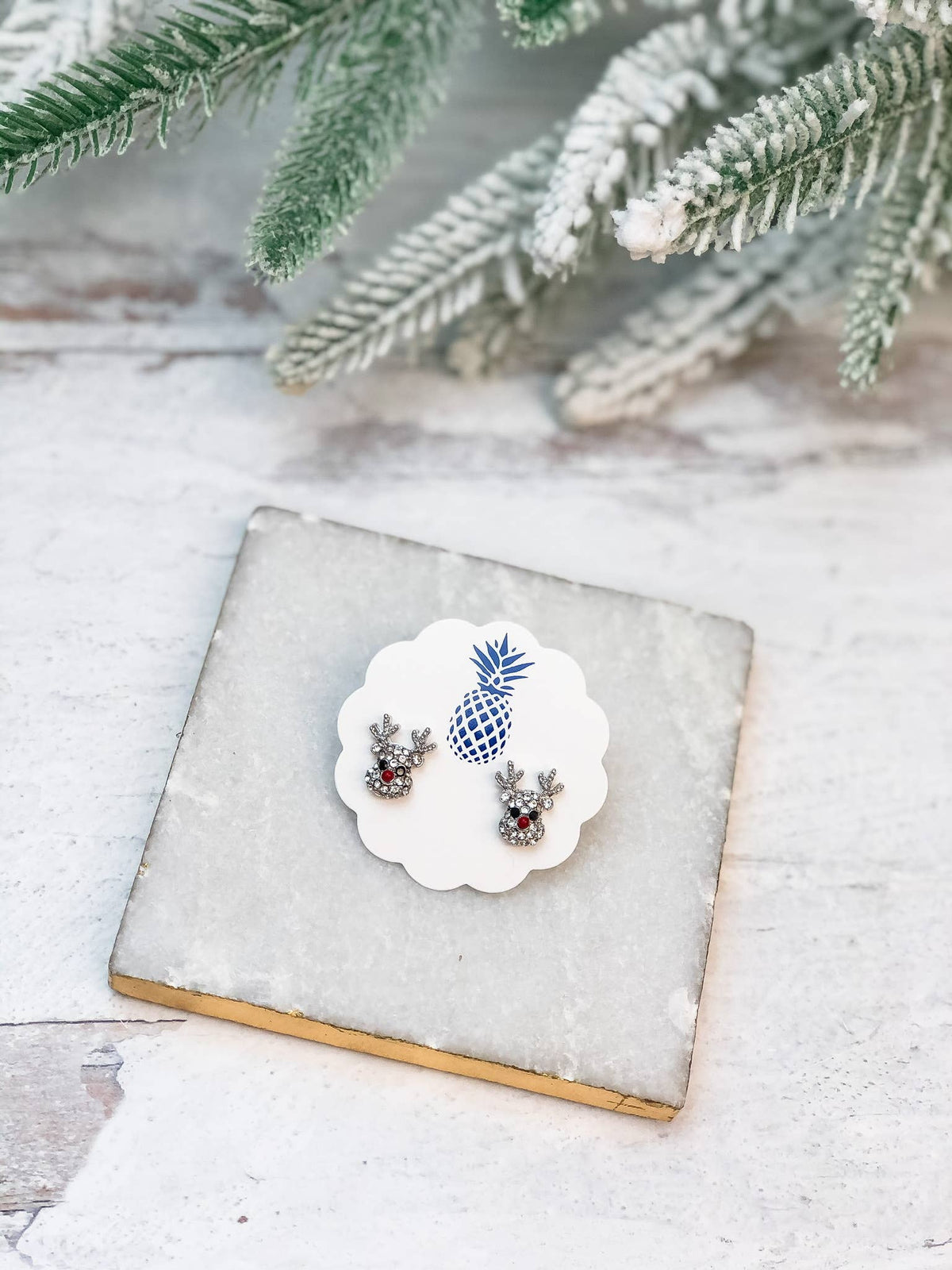 Rudolph Reindeer Glitzy Studs: Gold