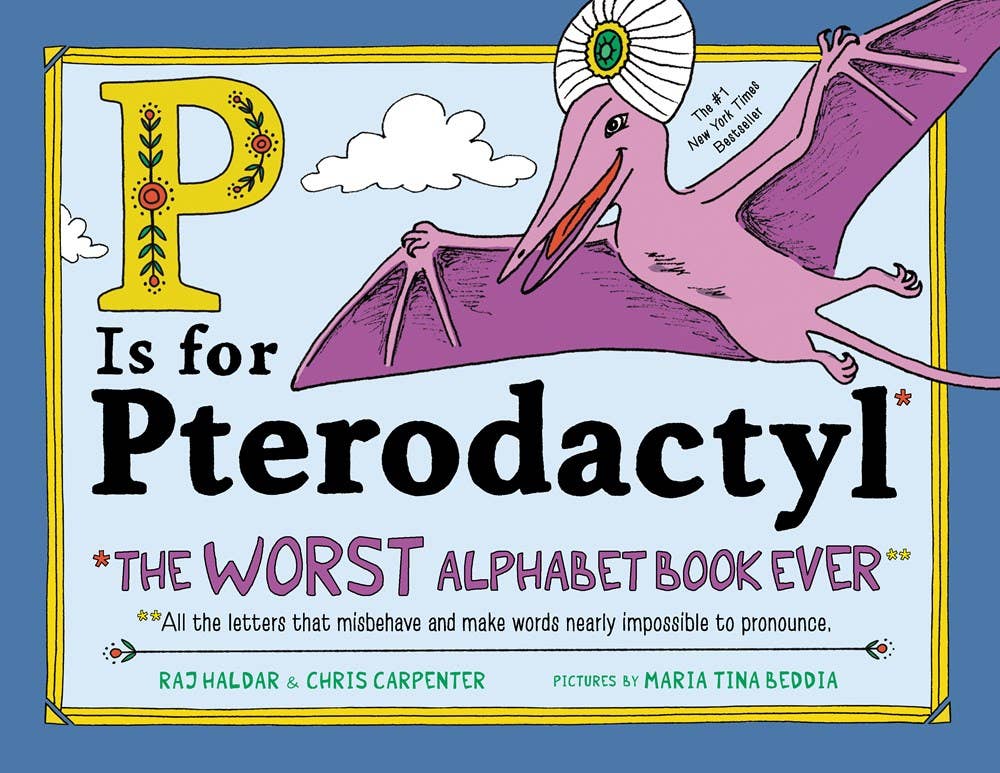 P Is for Pterodactyl children's book cover by Sourcebooks featuring playful alphabet wordplay