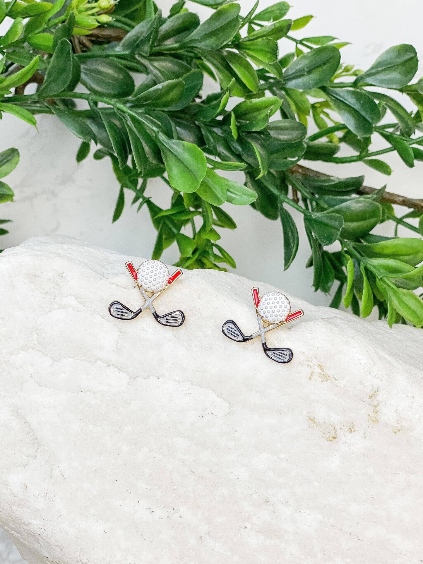 Golf Clubs Signature Enamel Stud Earrings by Prep Obsessed Wholesale, 0.60 inch