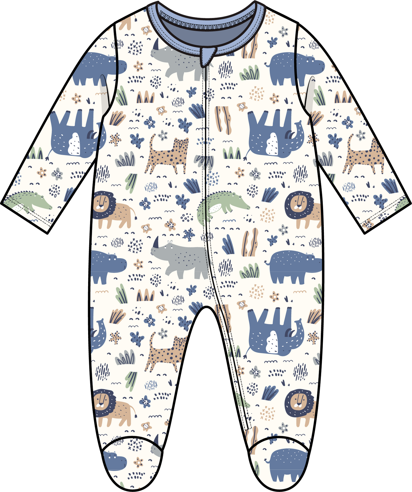 Boys Interlock Coverall in soft Elephant colorway by Rose Textiles, newborn and toddler sleepwear