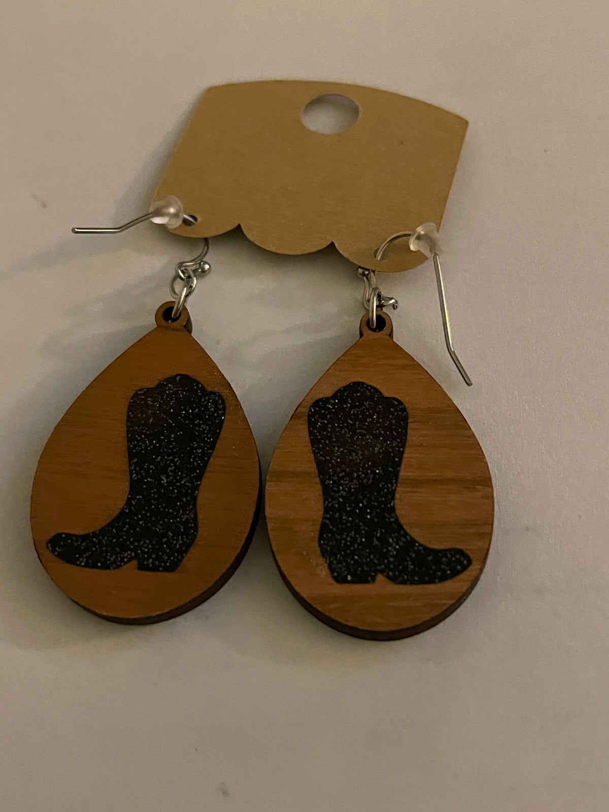 Wood with Glitter Boots Dangles