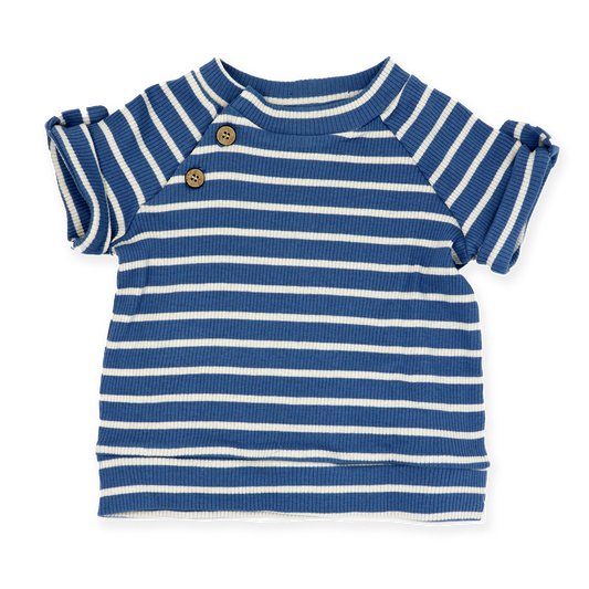 Boys 3 Piece Ribbed Short Set: Blue Stripe