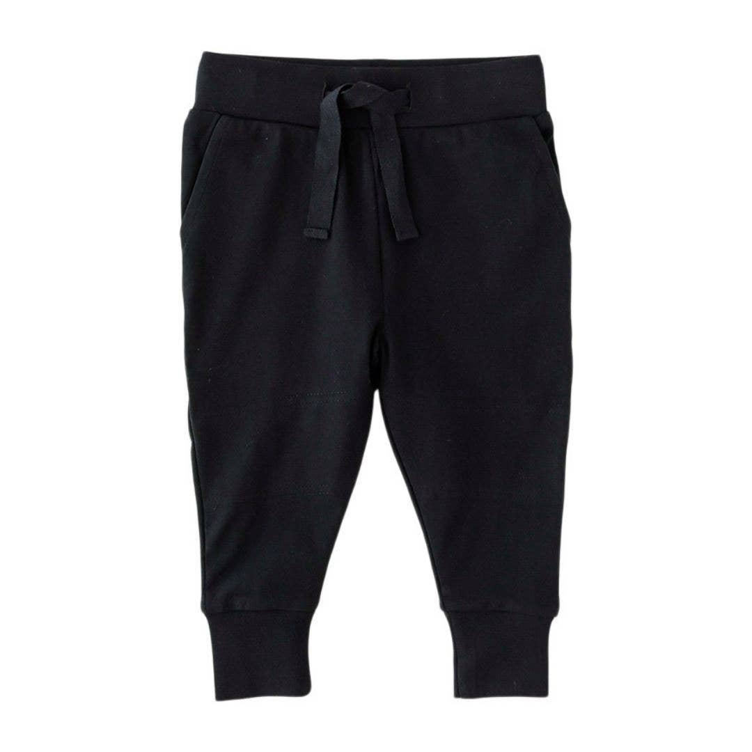 Lola & Taylor Skinny Jersey Jogger in Jet Black, GOTS organic cotton with reinforced knees