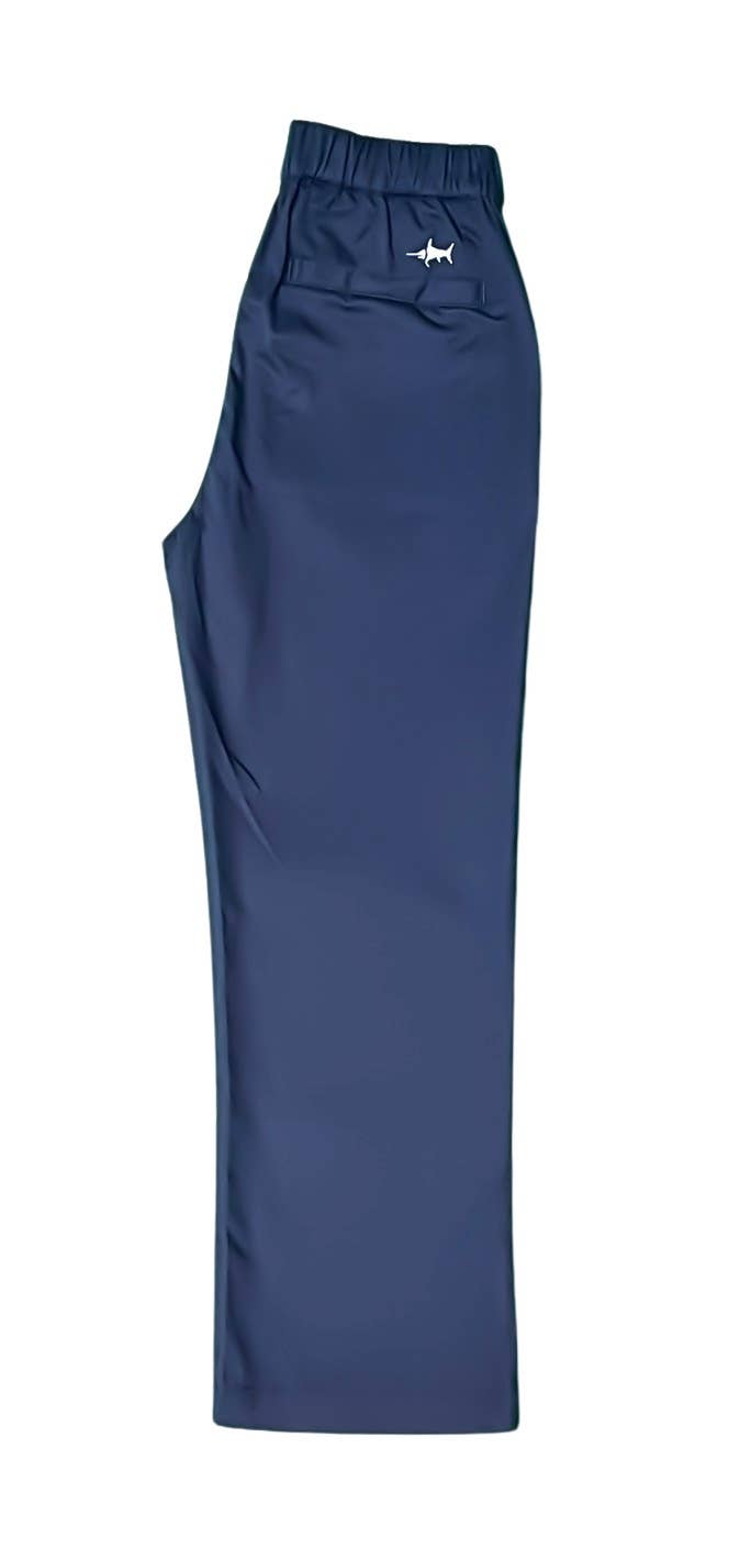 Naples Pants in cotton twill by Saltwater Boys with elastic waist and embroidered logo