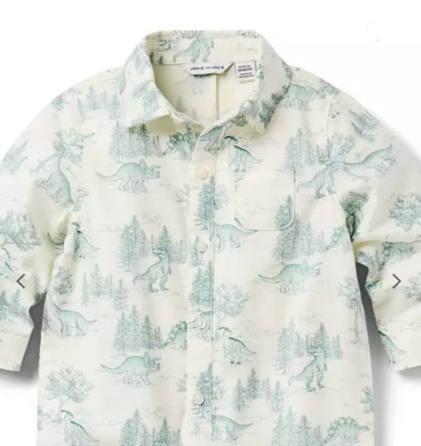 LS COLLAR DINO ONE PIECE ROMPER-IVORY DINO TOILE