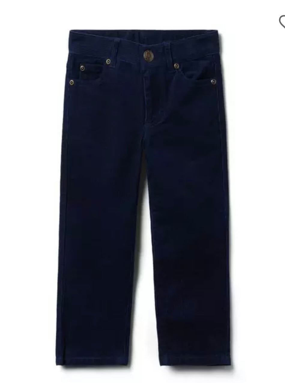 Navy corduroy pants by Janie and Jack with 5-pocket design and brass hardware