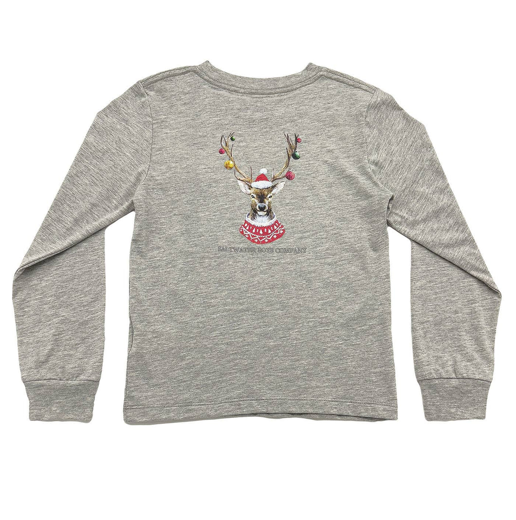 Saltwater Boys Company - Boys Christmas Ornament Deer Graphic Tee LS Grey