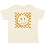 Natural checker short sleeve t-shirt with smiley detail by Sweet Wink