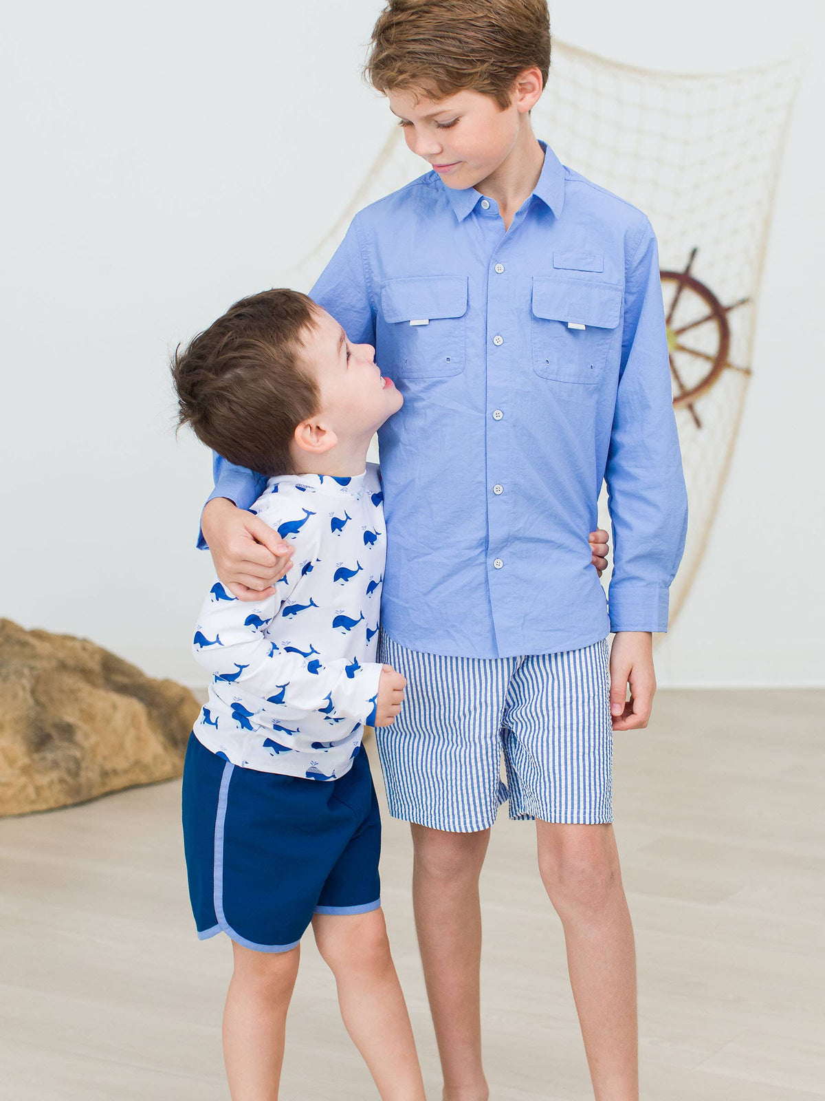 RuggedButts - Boys Navy Dolphin Hem Swim Trunks