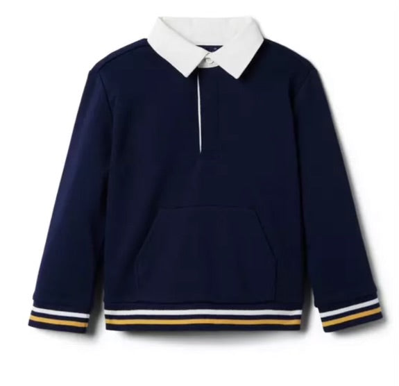 Navy rugby sweatshirt with contrasting collar and button placket detail, Janie and Jack
