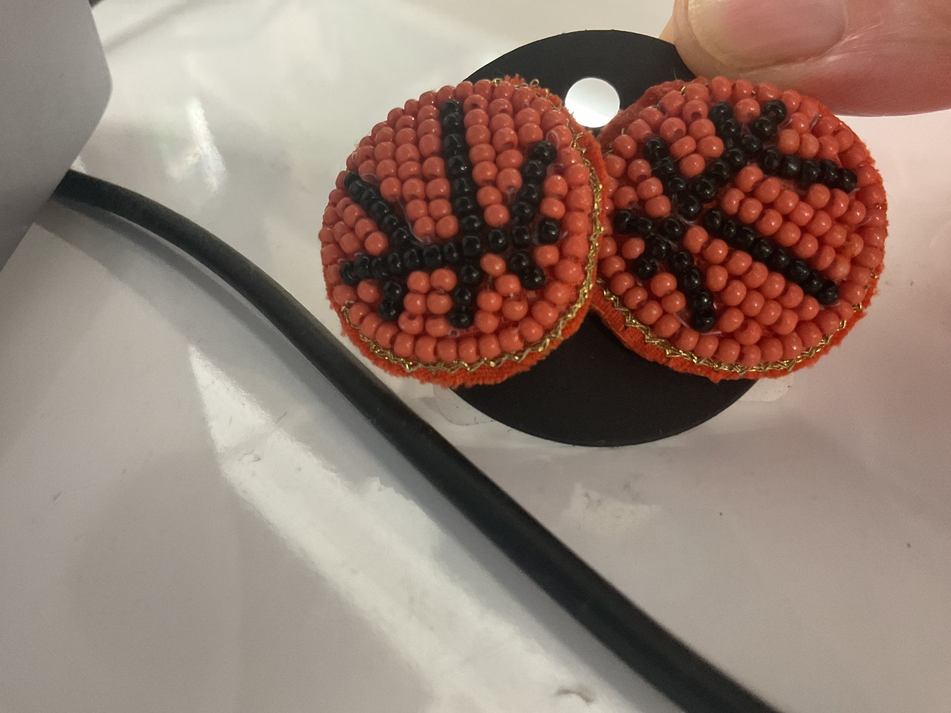 Voila Small Puffy Basketball Post Earrings with beaded detail