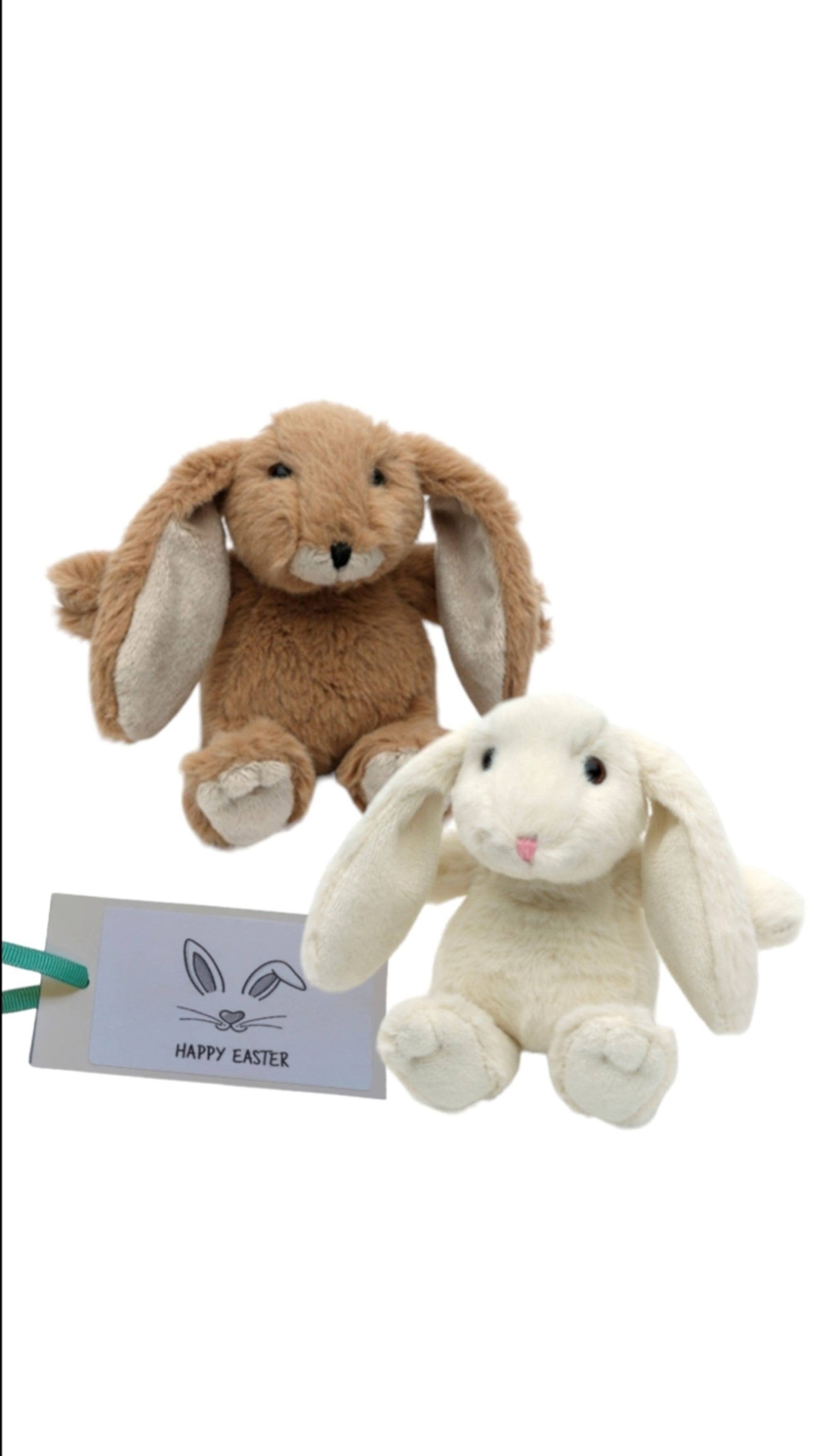 Easter Bunny Set: two soft plush bunnies, brown and cream, 10cm each, by Jomanda Soft Toys