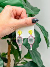 Load image into Gallery viewer, Glitzy Tennis Dangle Earrings: Blue
