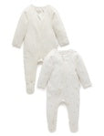 Vanilla Bear Zip Growsuit by Purebaby, 100% organic cotton with two-way zip and fold-over mittens