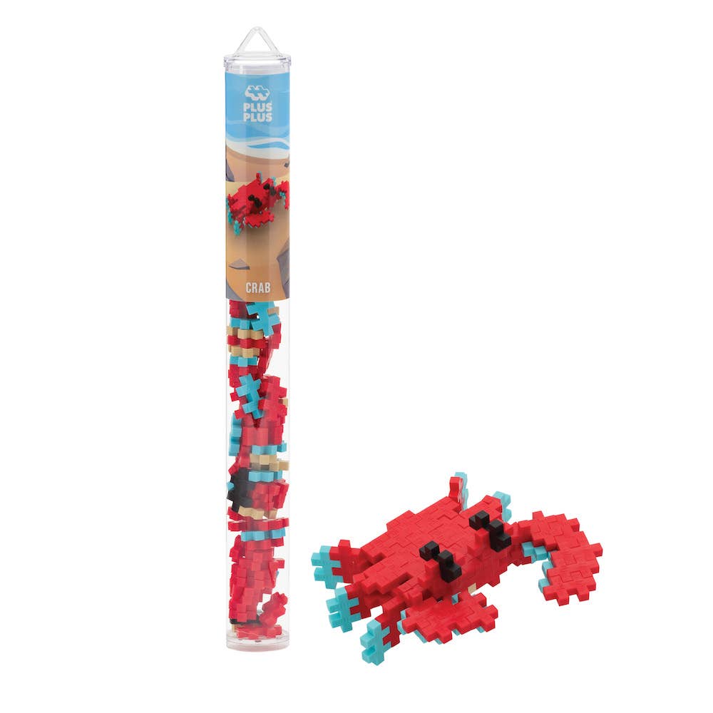 Plus-Plus Crab Tube: 70-piece building toy in reusable travel tube with instruction card