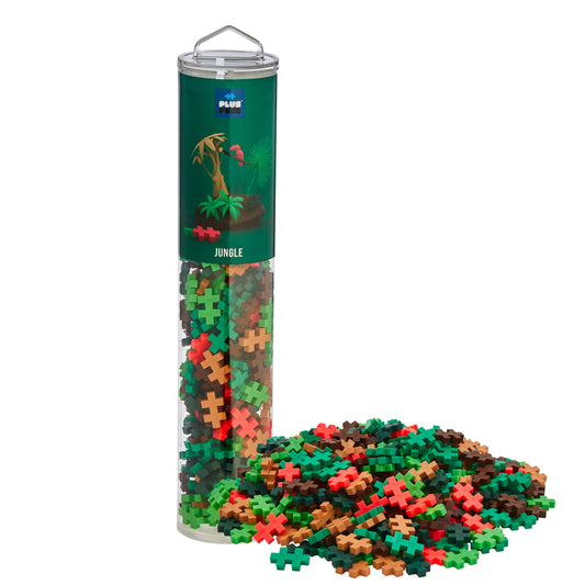 Plus-Plus Jungle Mix 240-piece tube with six colors: brown, greens, camel, and coral.
