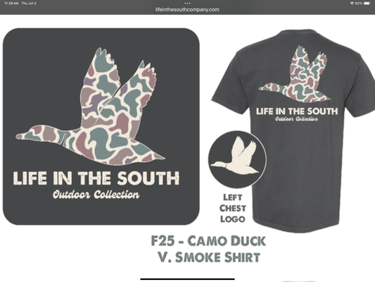 Youth short-sleeve t-shirt in camo duck-navy colorway by Life in the South