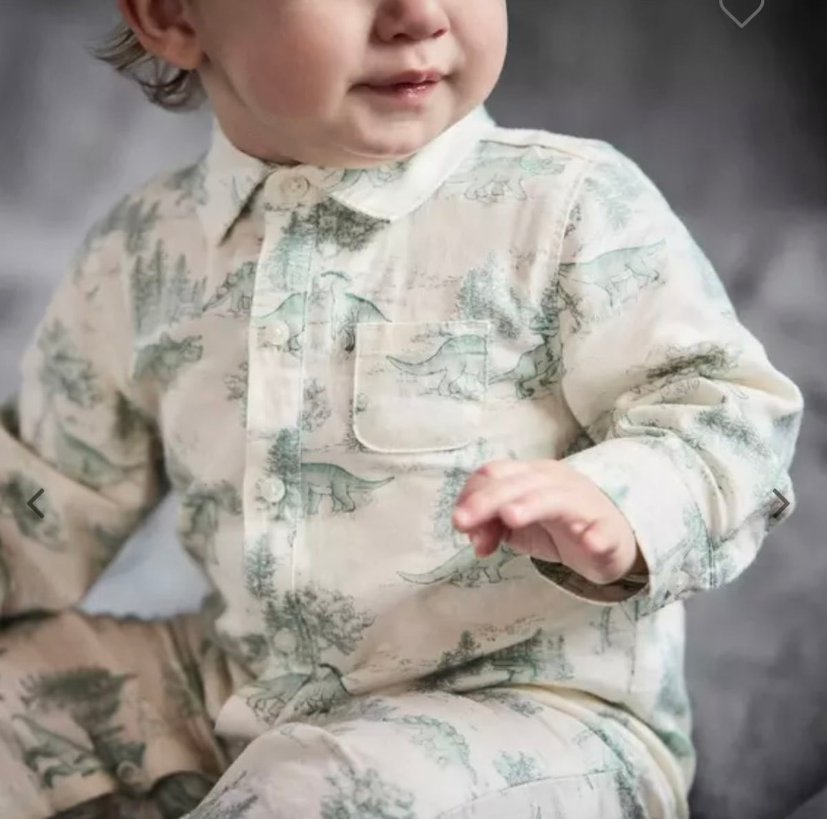 LS COLLAR DINO ONE PIECE ROMPER-IVORY DINO TOILE