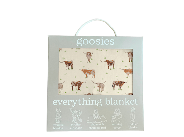 Goosies Everything Blanket in Longhorns print, soft bamboo blend, 40x40 inches