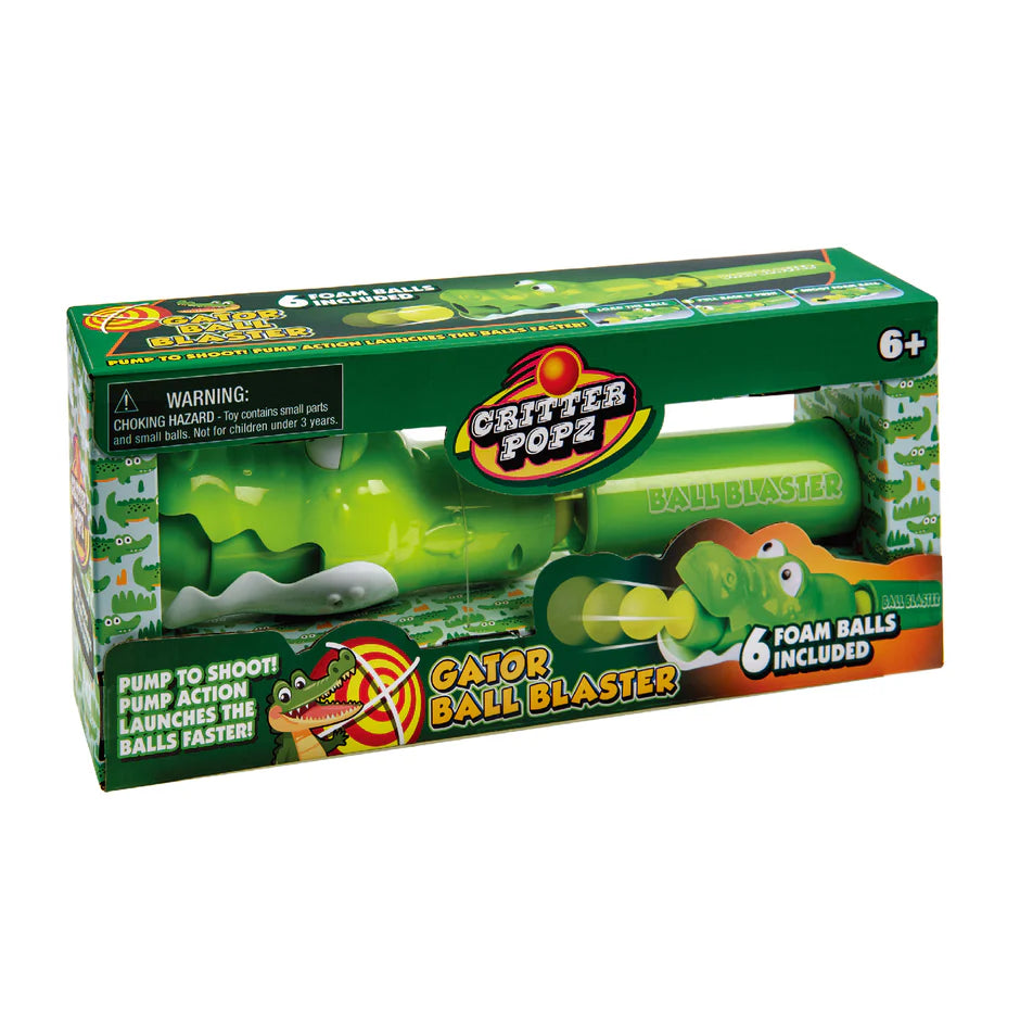 Gator-head foam ball blaster toy with pull-back handle and six soft projectiles by Master Toys