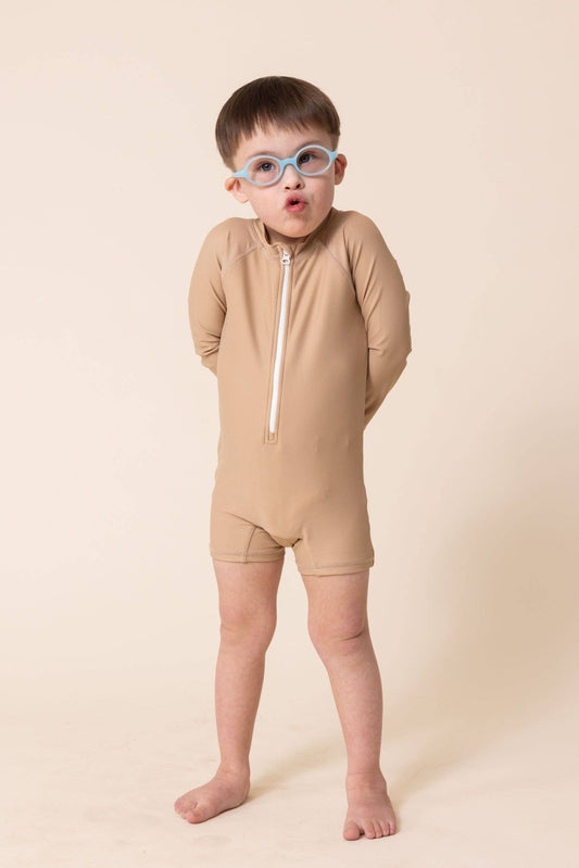 Boy's Zip Up Rashguard Brown/White