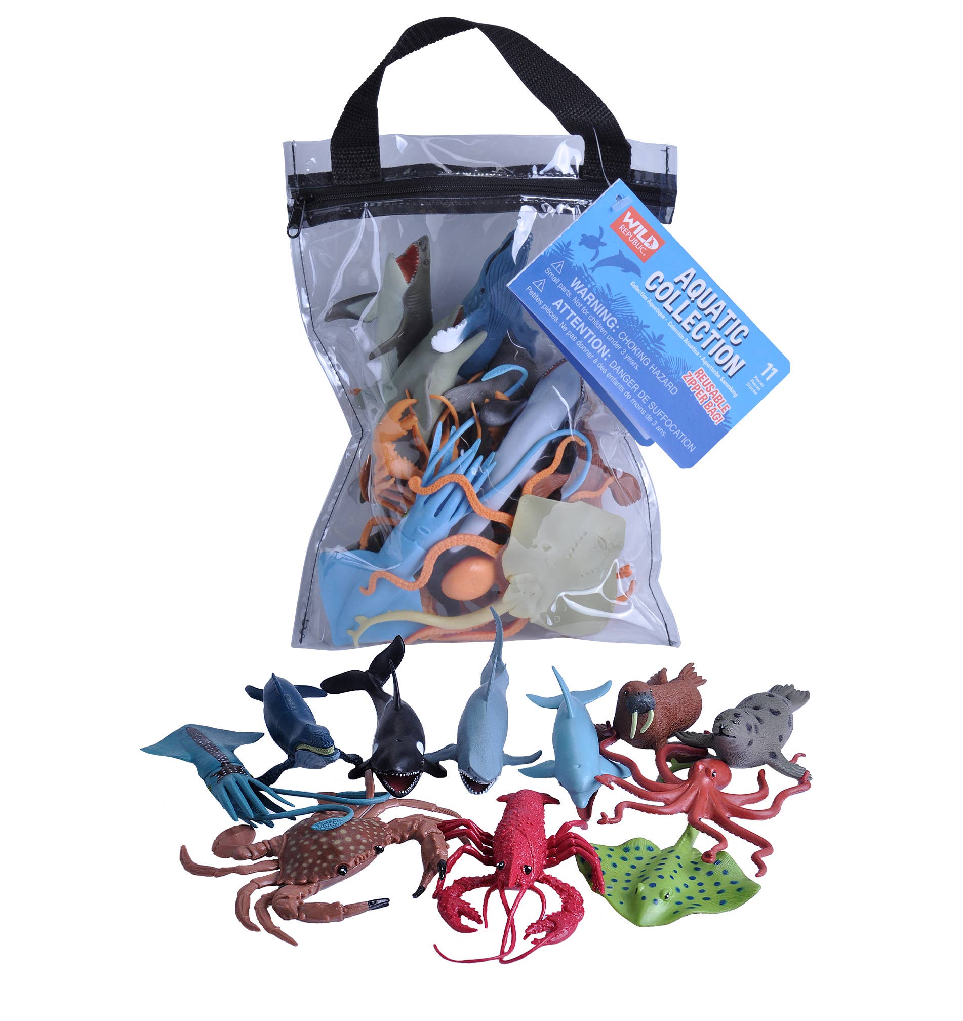 Wild Republic Polybag Zip Aquatic toy figures set featuring detailed ocean and river creatures