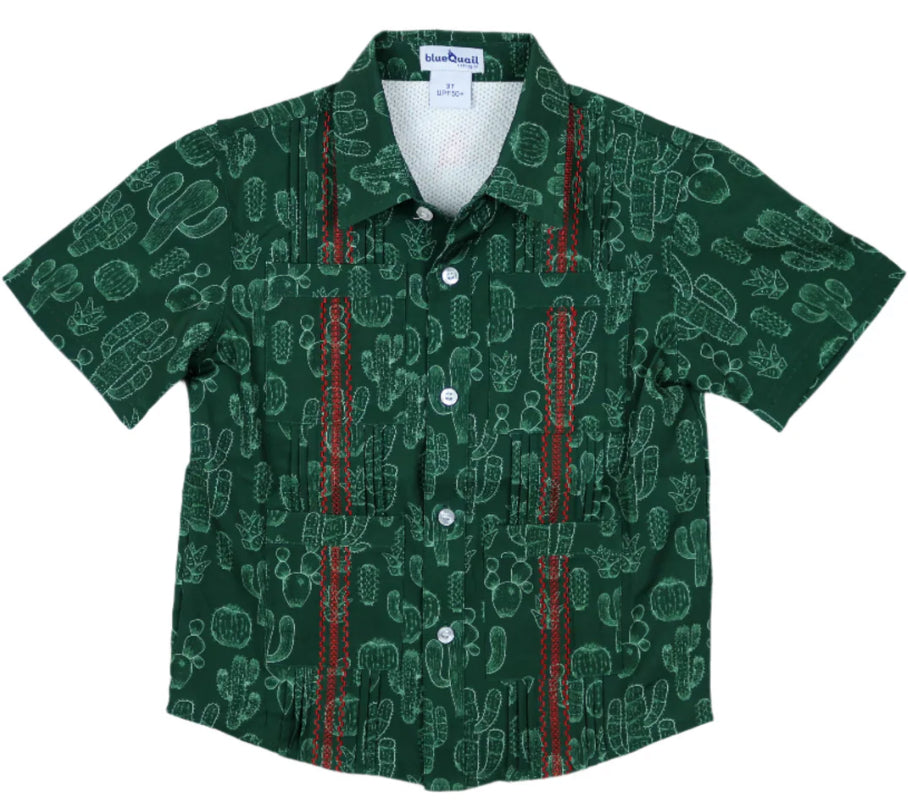 Blue Quail boys' guayabera shirt with embroidered detailing and four pockets